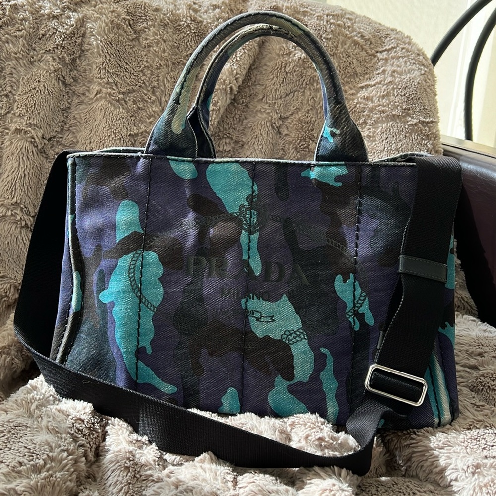 PRADA LARGE CANAPA DENIM ARMY BLUE PRINT
